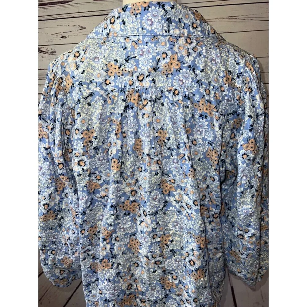 Free People Happy Days Blouse Medium Button front Shirt‎ Floral Cotton Easter